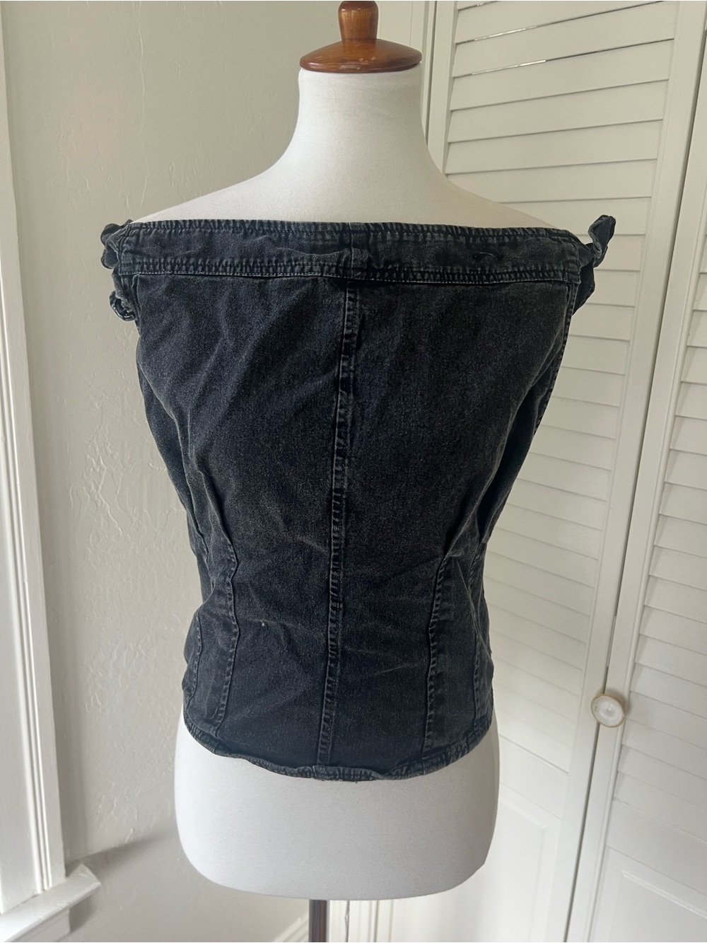 Free People Off-Shoulder Black Denim Top